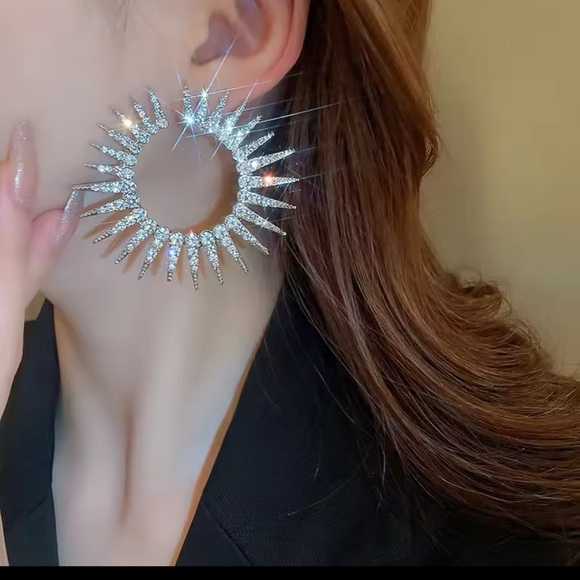 Anthropologie Silver Crystal Spike Hoop Earrings - Picture 4 of 4